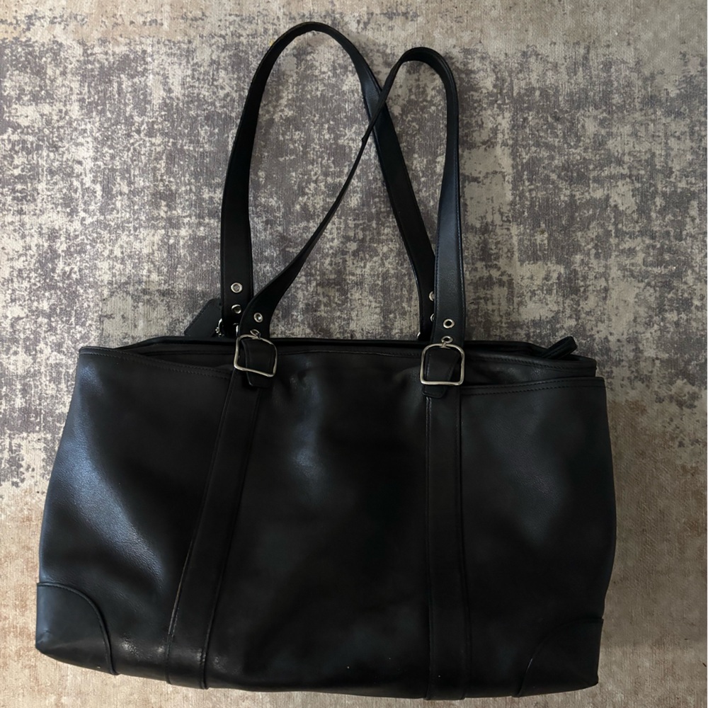 Coach black leather vintage tote computer bag